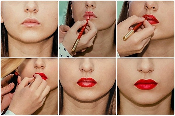 Как правильно подвести карандашом (красным) губы пошагово